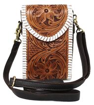 Women's Western Floral Tooled White Laced Leather Wallet Crossbody Bag 1... - $29.69