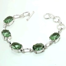Green Amethyst Oval Shape Gemstone Handmade Ethnic Bracelet Jewelry 7-8&quot; SA 1756 - £3.18 GBP
