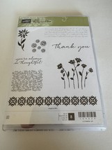 Stampin Up Cling Rubber Stamps Background Bits Thank You So Thoughtful Flowers - $7.99