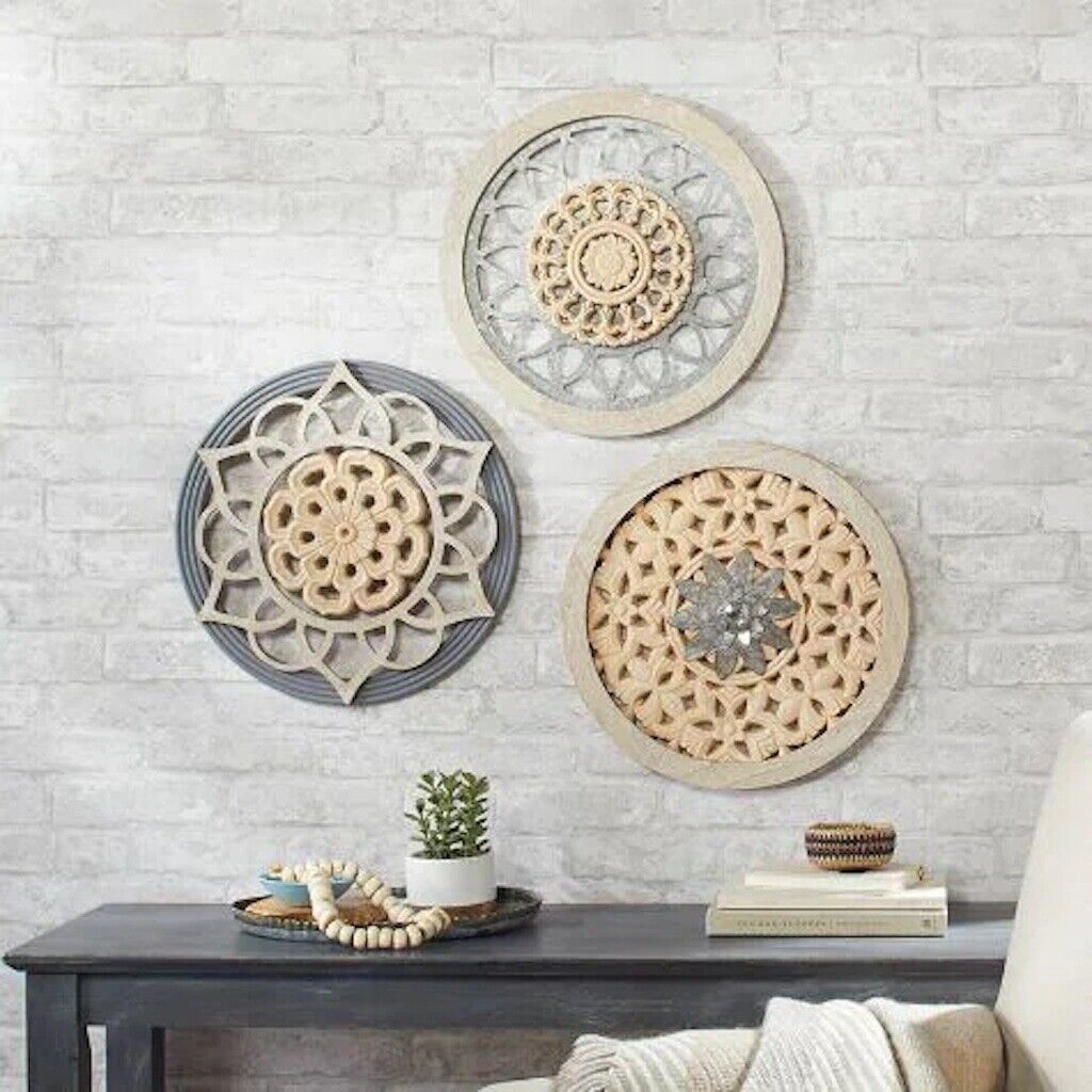 Wall MEDALLION Art Plaques 3 Styles White Wash Plank Brick WALLPAPER Hom... - $24.55