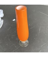 Vintage Cased Glass -Orange Bud Vase White Interior 8&quot; Tall MCM Style - $19.31