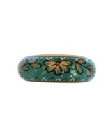 Vintage blue &amp; yellow painted wood floral pattern large bangle bracelet - €13,14 EUR