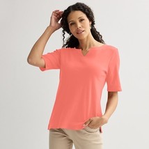 Women&#39;s Croft &amp; Barrow® Elbow-Sleeve Splitneck Top, Size: XL, Pink - $12.99