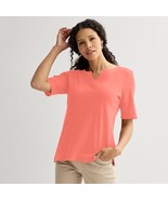 Women&#39;s Croft &amp; Barrow® Elbow-Sleeve Splitneck Top, Size: XL, Pink - $239.50 MXN
