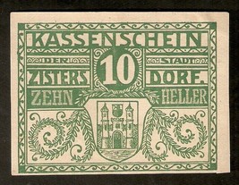 Austria Kassenschein Stadt ZISTERS DORF. 10 heller 1920 Notgeld ZISTERSDORF - £3.90 GBP