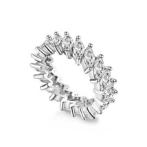 CZ Marquise Cut Full Eternity Band 14k White Gold Plated Promise Stacking Ring - £57.55 GBP