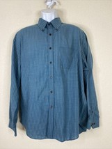 Van Heusen Men Size L Blue Micro Plaid Button Up Shirt Long Sleeve Pocket - £5.63 GBP