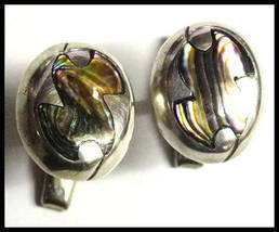 Vintage Mexican 980 Sterling Silver Abalone Inlay Cuff Links Signed RAK - £28.06 GBP