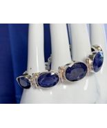 Sterling Silver Bracelet 26.17g Fine Jewelry 7.75&quot; Deep Blue Faceted Stones - £79.79 GBP