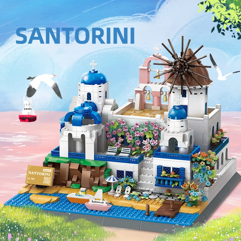 1372PCS Santorini Of Aegean Sea Greece Building Blocks World Famous Architectu - £109.12 GBP