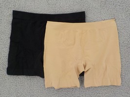 GLORIA VANDERBILT 2 PK SEAMLESS SLIP SHORT WOMENS SZ L BLACK NUDE SHAPIN... - $9.99