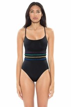Soluna Swim Summer Soltice Embroidered Stripe Black One Piece Swimsuit Size S - £15.86 GBP