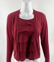 August Silk Top Size Small Red Faux Layered Ruffle Front Silk Blend Womens - £11.87 GBP