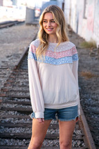 Taupe &amp; Sky Blue Thermal Knit Out Seam Stitch Pullover - $24.99