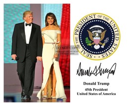 President Donald Trump &amp; Melania Trump Presidential Seal &amp; Autograph 8X10 Photo - £6.77 GBP
