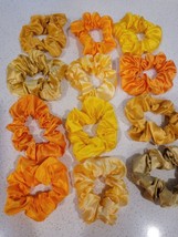 12 Piece Yellow~Gold~Tan Hair Scrunchies Silky SATIN Elastic Bands Scrunchy Ties - £6.14 GBP