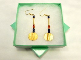 Brass &amp; Beads Drop Earrings, 2&quot; w/Fish Hook, Vintage Costume Jewelry, JW... - £6.86 GBP