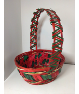 Red/Green Oval &quot;Christmas&quot; Holiday Season Basket - Medium-Tall - Beautiful! - £15.22 GBP
