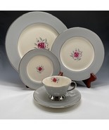 Flintridge Miramar Platinum Gray Blue China Floral Rose 5-Pc Set Dinnerw... - $77.84 CAD