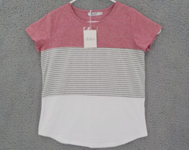 YunJey Womans Multicolor T-Shirt SZ M Pink White and Grey Striped Fashio... - $9.99