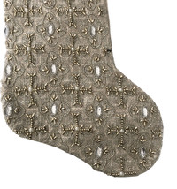 Tahari Home Beige Christmas Stocking Luxury Beaded Front 22&quot; Satin Lined... - £38.17 GBP