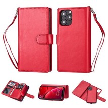Leather Wallet Removable Magnetic Dual Case Cover for iPhone 13 Pro 6.1 RED - £6.95 GBP
