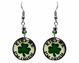 Kiss Me I&#39;m Irish St. Patrick&#39;s Day Themed Graphic Round Dangle Earrings - Women - $17.81