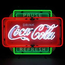 Soda &#39;Coca Cola&#39; Pause Refresh Neon Sign 26&quot;x20&quot; - £350.03 GBP