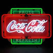 Soda &#39;Coca Cola&#39; Pause Refresh Neon Sign 26&quot;x20&quot; - £353.00 GBP