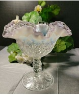 FENTON GLASS FOOTED COMPOTE PINK CHIFFON RUFFLED EDGE - $46.40