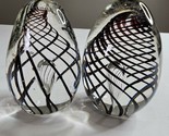 Vintage Studio Art Blown Glass Paperweight Egg Shape with Black Spiralin... - $35.99