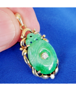 Original EARTH MINED JADEITE JADE DIAMOND Deco Pendant Vintage SOLID 14K... - $3,605.25