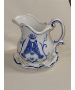 Vintage Enesco Blue And White Pitcher &amp; saucer Kissing Birds - £10.31 GBP