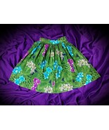 Tiki Hawaiian A Line Cotton Skirt Sz XS Green Floral Lillies VLV Vtg 1980s - £30.57 GBP