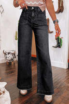 Black Wide Leg Pocketed High Waist Jeans - $58.14