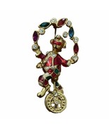 Vintage Juggling Clown Unicycle Brooch Gold Tone Enamel Faux Diamonds - £14.94 GBP