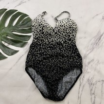 Chicos Swim Womens One Piece Swimsuit Size 12 Black White Ombre Leopard Print - £22.56 GBP