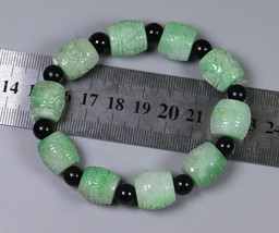 14*14*14 mm BEAD54.96 g Cert&#39;d Green Natural A JADE jadeite Moire Bracelet 5722 - £175.05 GBP