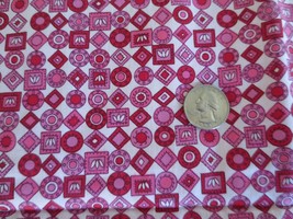 3483. Vintage Red, Pink White Geometric Design Cotton Fabric - 36&quot; X 2-7/8 Yds. - £11.06 GBP