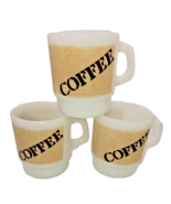 Anchor Hocking Milk Glass Mugs Coffee On Tan Background Set Of 3 stackable - $20.31