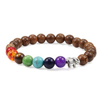 7 Chakra Bracelet Natural Lava Stone Wooden Bead Pendant Bracelets Bangles Buddh - £10.07 GBP