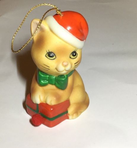 Primary image for Vintage Cat Christmas Ornament Bell Ceramic 2.5” Tall - 1987 JSNY