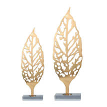 Anyhouz 13cm Gold Metal Leaf Tabletop Home Decor Modern Art Living Room Display  - £55.55 GBP