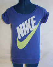 Nike Purple Logo Swoosh Cuffed Short Sleeve French Terry Top ~XS~ 588159... - £11.95 GBP