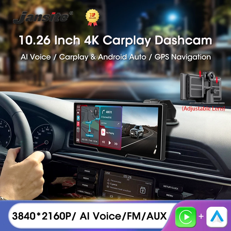 Jansite 10.26&quot; Dash Cam 4K 2160P Rearview Camera Carplay&amp;Android Auto DVR GPS - £86.16 GBP+