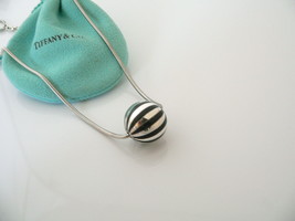 Tiffany &amp; Co Black Enamel Ball Necklace Silver Stripe Pendant Snake Chain Gift - £352.53 GBP