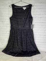 Jessica Simpson Black Mesh Striped Sequins Fit Flare Party Dress Womens Size 14 - £24.92 GBP