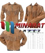 Minarat&#39;s  Brown  Suede Leather Western Style Bone Beaded Patches Fringe... - $250.97
