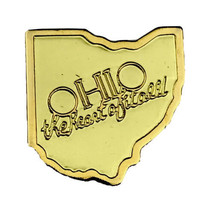 Ohio The Heart Of It All State Shape Gold Tone Metal Pin Brooch - £11.29 GBP