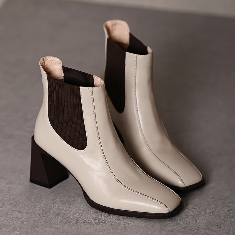 2024  Women Ankle Boots  Square High Heel Lades Elegant   Short Booties High Qua - £249.84 GBP